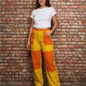 SHEIN Bright Orange and Yellow Pants